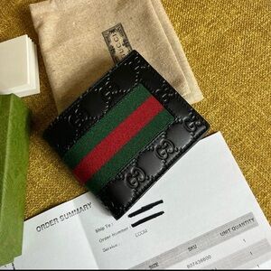 Gucci Guccissima Web Compact Wallet Bifold Wallet leather